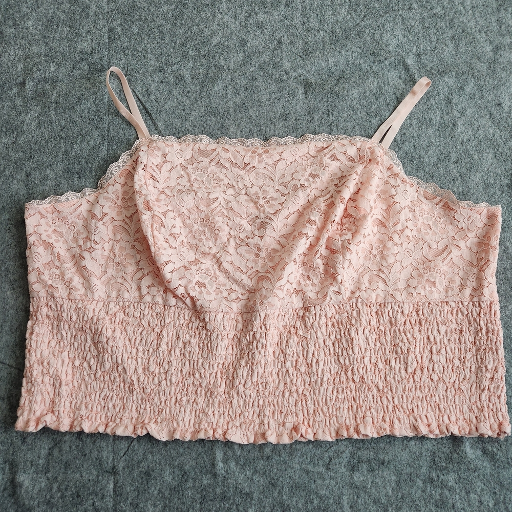 Torrid Lace Smocked Square Neck Crop Tank Top Women's 6x Pink Bustier Fairy Sexy